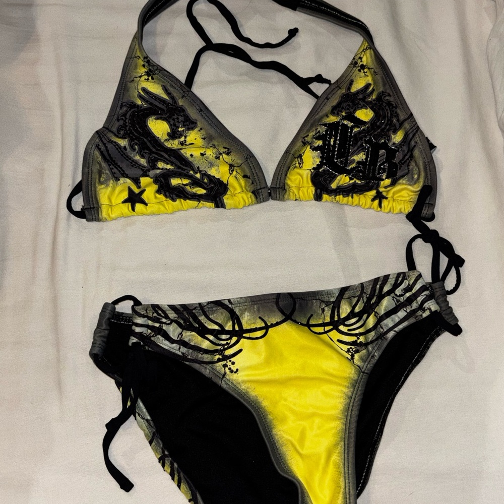 CRASH & BURN Yellow and Black Bikini Set